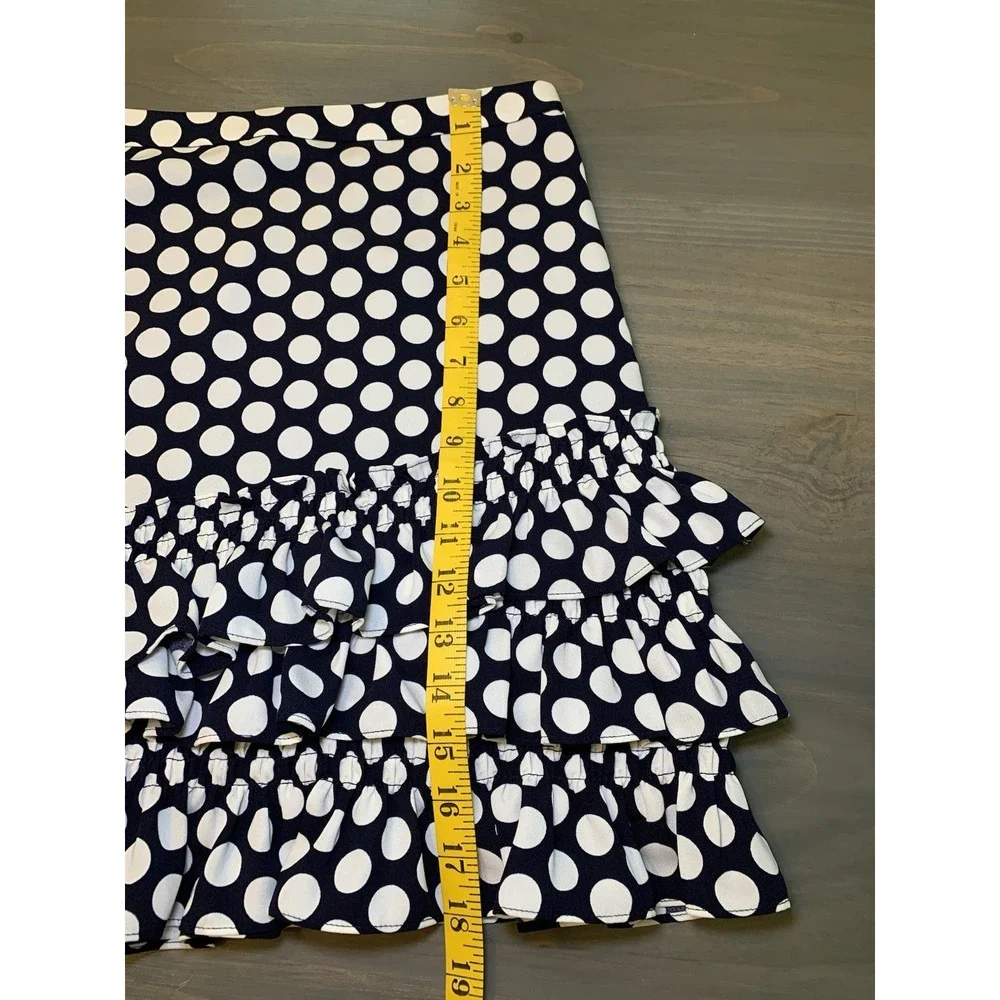 J Crew Navy And White Polka Dot Tiered Ruffle Hem Mini Skirt Women's Size 2 - Picture 12 of 13